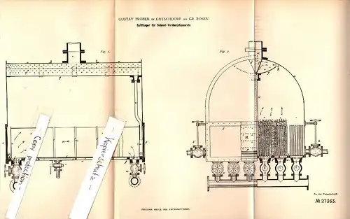 Original Patent - Gustav Pröber in Gutschdorf b. Groß Rosen , 1883 , Verdampfapparat , Zucker , Strzegom , Rogoznica !!