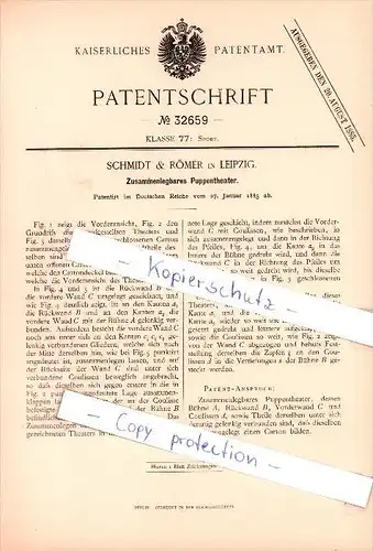 Original Patent  - Schmidt & Römer in Leipzig , 1885 , Zusammenlegbares Puppentheater !!!