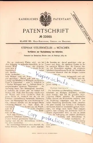 Original Patent  - Stephan Stelzenmüller in München , 1885 , Nachahmung von Intarsien , Tischlerei , Schreiner , Holz !!