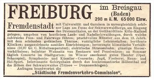 original Werbung - 1901 - Freiburg im Breisgau - Fremdenstadt , Fremdenverkehrs-Commission !!!