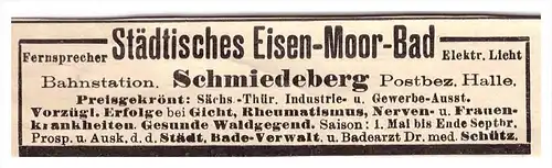 original Werbung - 1901 - Eisen- und Moorbad in Schmiedeberg b. Halle !!!