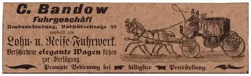 original Werbung - 1901 - Fuhrgeschäft C. Bandow in Neubrandenburg i. Mecklenburg !!!