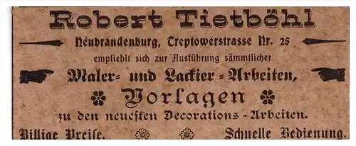 original Werbung - 1901 - Maler und Lackierer Robert Tietböhl in Neubrandenburg i. Mecklenburg !!!