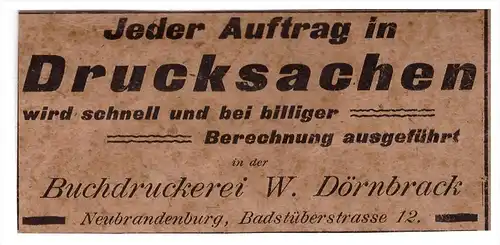 original Werbung - 1901 - Druckerei W. Dörnbrack in Neubrandenburg i. Mecklenburg !!!