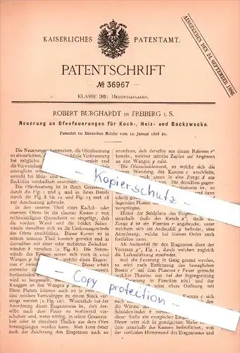 Original Patent  - Robert Burghardt in Freiberg i. S. , 1886 , Ofenferungen , Heizungsanlagen , Heizungsbau !!!