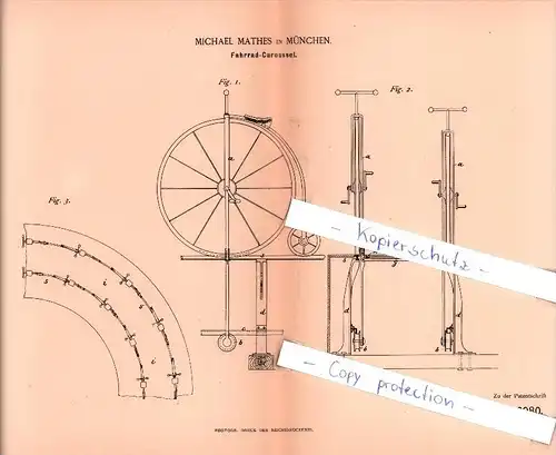 Original Patent  - Michael Mathes in München , 1886 , Fahrrad - Caroussel , Karussell , Jahrmarkt !!!