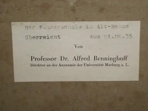 Gemälde von Dr. Alfred Benninghoff in Marburg a.d. Lahn für Führerschule Alt Rehse , 1.6.1935  !!!