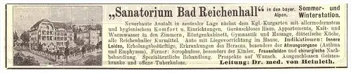 original Werbung - 1911 - Sanatorium Bad Reichenhall , Arzt , Kur , Krankenhaus , Apotheke