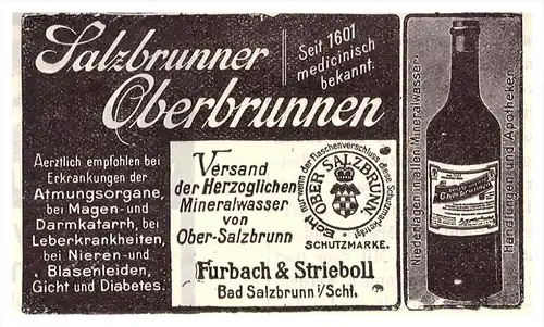 original Werbung - 1906 - Fürbach & Strieboll in Bad Salzbrunn / Szczawno-Zdroj , Arzt , Krankenhaus , Apotheke