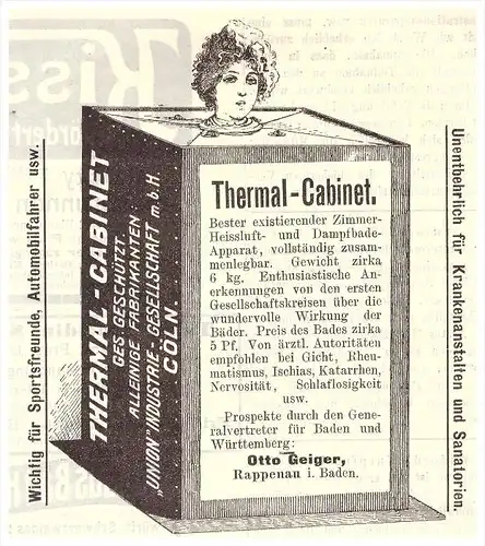 original Werbung - 1906 - Thermal Cabinet , Otto Geiger in Bad Rappenau , Arzt , Krankenhaus , Apotheke