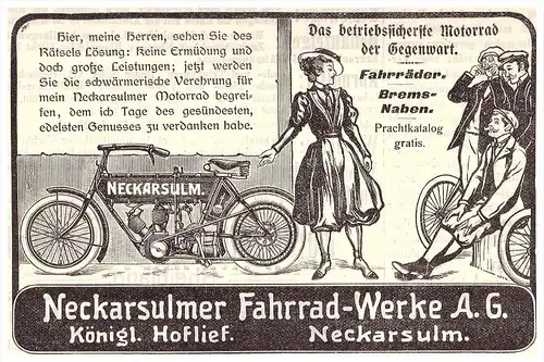 original Werbung - 1906 - NSU , Motorrad , Neckarsulm , moto , Motorräder !!!