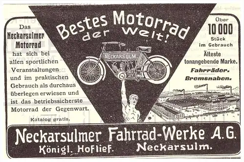 original Werbung - 1906 - NSU , Motorrad , Neckarsulm , moto , Motorräder !!!