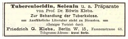 original Werbung - 1906 -  Tuberkulose - Behandlung , tuberculosis , Berlin , Arzt , Kur , Krankenhaus , Apotheke !!!