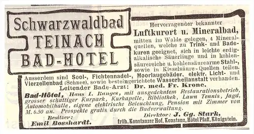 original Werbung - 1906 - Hotel Bad Teinach , Arzt , Kur , Krankenhaus , Apotheke !!!