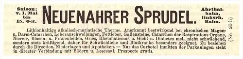 original Werbung - 1891 - Bad Neuenahr , Sprudel , Arzt , Kur , Krankenhaus , Apotheke !!!