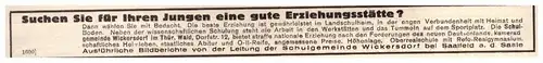 original Werbung - 1935 - NS - Erziehungsanstalt für Jungen in Wickersdorf / Saalfelder Höhe , Saalfeld a. Saale !!!