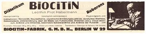 original Werbung - 1935 - BIOCITIN - Fabrik , Prof. Habermann in Berlin , Arzt , Kur , Krankenhaus , Apotheke !!