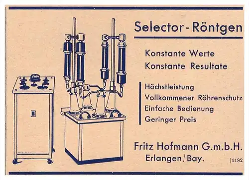 original Werbung - 1935 - Röntgen - Selector , F. Hofmann in Erlangen , Arzt , Kur , Krankenhaus , Apotheke !!