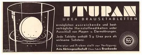 original Werbung - 1935 - ITURAN , Asta AG in Brackwede , Arzt , Kur , Krankenhaus , Apotheke !!