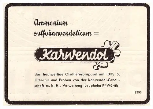 original Werbung - 1935 - Karwendol GmbH in Laupheim , Arzt , Kur , Krankenhaus , Apotheke !!