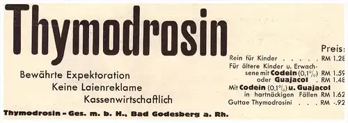 original Werbung - 1935 - Thymodrosin , Bad Godesberg a.Rh. , Bonn ,  Arzt , Kur , Krankenhaus , Apotheke !!