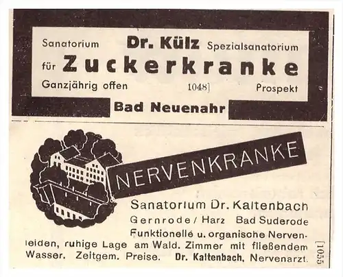 original Werbung - 1935 - Bad Neuenahr , Diabetes , Dr. Külz , Arzt , Kur , Krankenhaus , Apotheke !!!