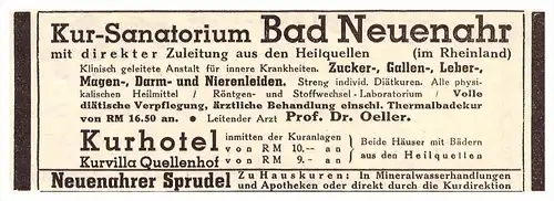 original Werbung - 1935 , Bad Neuenahr , Ahrweiler , Arzt , Kur , Krankenhaus , Apotheke !!!