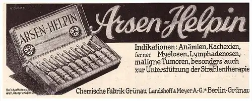 original Werbung - 1935 , Landshoff & Meyer in Berlin Grünau , Arsen - Helpin , Arzt , Kur , Krankenhaus , Apotheke !!!