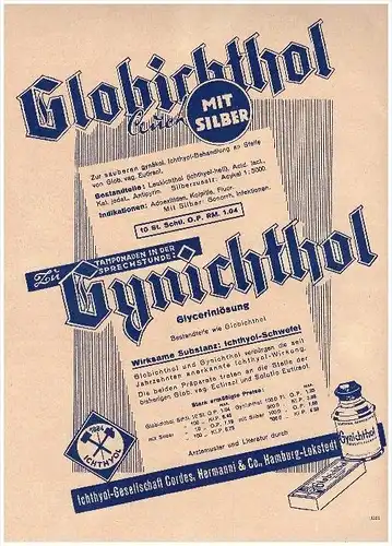 original Werbung - 1935 , Globichthol , Cordes , Hermanni & Co in Hamburg , Arzt , Kur , Krankenhaus , Apotheke !!!