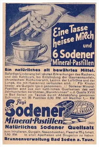 original Werbung - 1935 , Bad Soden a. Taunus , Mineral - Pastillen , Arzt , Kur , Krankenhaus , Apotheke !!!