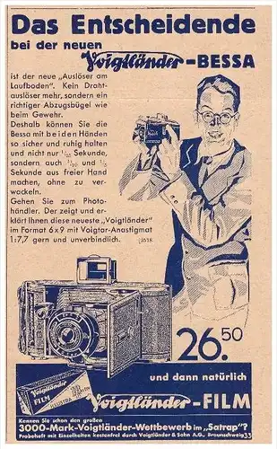 original Werbung - 1935 , Voigtländer Kamera , Photographie , Camera !!!