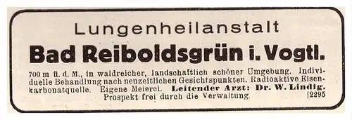 original Werbung - 1935 , Lungenheilanstalt Bad Reiboldsgrün i.V., Auerbach , Arzt , Kur , Krankenhaus , Apotheke !!!