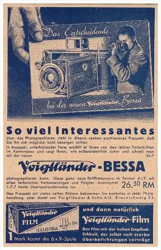 original Werbung - 1935 , Voigtländer Kamera , Photographie , Camera !!!
