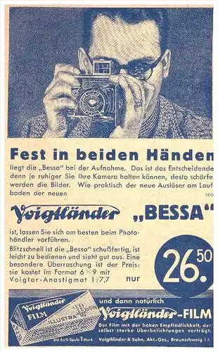 original Werbung - 1935 , Voigtländer Kamera , Photographie , Camera !!!