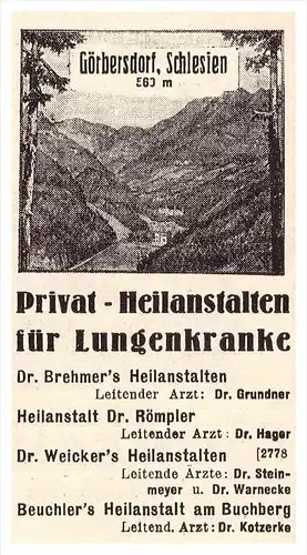 original Werbung - 1935 , Görbersdorf i. Schlesien / Sokolowsko , Mieroszów , Arzt , Kur , Krankenhaus , Apotheke !!!