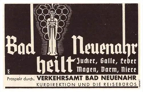original Werbung - 1935 , Bad Neuenahr , Ahrweiler , Arzt , Kur , Krankenhaus , Apotheke !!!