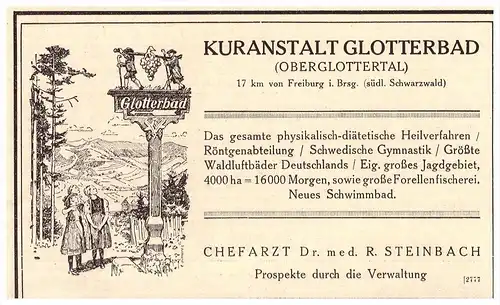 original Werbung - 1935 , Kuranstalt Glotterbad , Glottertal , Arzt , Kur , Krankenhaus , Apotheke !!!