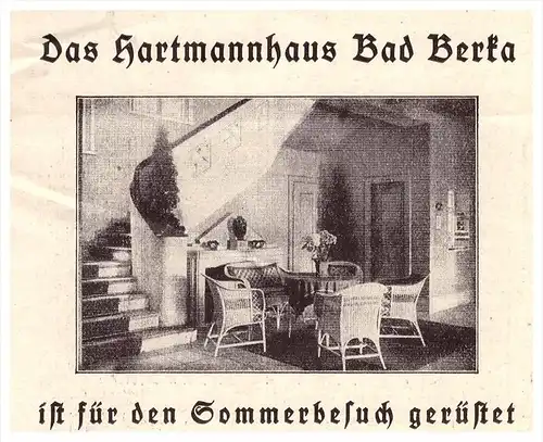 original Werbung - 1935 , Bad Berka , Hartmannshaus , Arzt , Kur , Krankenhaus , Apotheke !!!