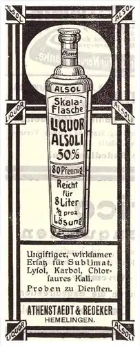 original Werbung - 1907 , Athenstaedt & Redeker , Alsoli , Hemelingen b. Bremen , Kur , Arzt , Krankenhaus !!
