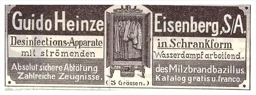 original Werbung - 1907 , Eisenberg i. Sa., Guido Heinze , Kur , Arzt , Krankenhaus !!