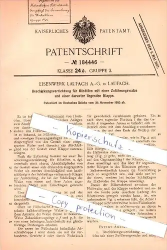 Original Patent - Eisenwerk Laufach A.-G. in Laufach , 1905 , Beschickungsvorrichtung für Röstöfen , Aschaffenburg !!!