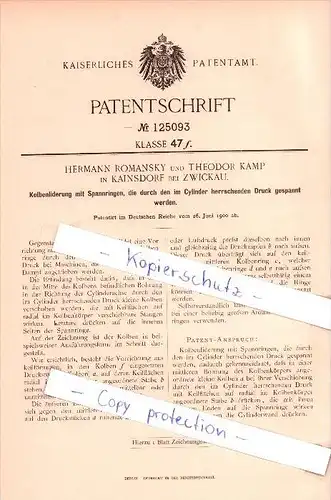 Original Patent - Hermann Romansky und Theodor Kamp in Kainsdorf bei Zwickau , 1900 , Maschinen!!!