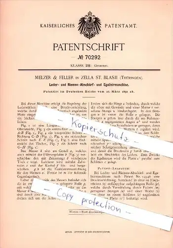 Original Patent - Melzer & Feller in Zella St. Blasii , Thüringen , 1892 , Gerberei , Zella-Mehlis !!!