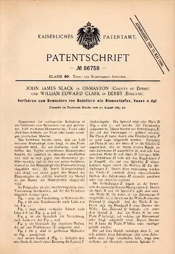 Original Patent - J.J. Slack in Osmaston and W. Clark in Derby , 1895 , Patterning of vases and flower pots !!!