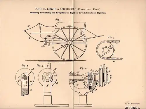 Original Patent - J. Mc Kenzie in Abbotsford , Cowes , 1897 , Device for carriages , horse cart , accident prevention