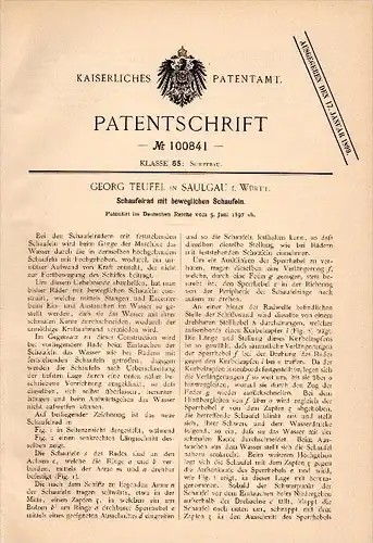 Original Patent - Georg Teufel in Saulgau i. Württ., 1897 , Schaufelrad , Schiff , Schiffbau !!!