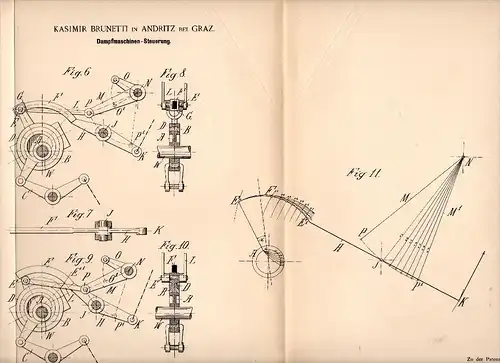 Original Patent -  Kasimir Brunetti in Andritz b. Graz , 1892 , Steuerung für Dampfmaschine !!!