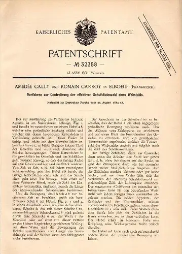 Original Patent - Amédée Cally et Romain Carroy dans Elbeuf , 1884 , Appareil de commande pour métier à tisser , tissage