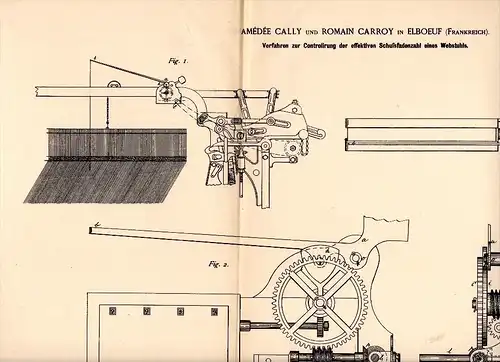 Original Patent - Amédée Cally et Romain Carroy dans Elbeuf , 1884 , Appareil de commande pour métier à tisser , tissage