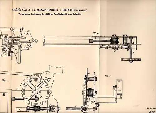 Original Patent - Amédée Cally et Romain Carroy dans Elbeuf , 1884 , Appareil de commande pour métier à tisser , tissage